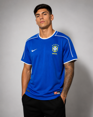 Camisa Retrô 1998 Seleção Brasileira - Brasil Reserva Away II Masculina - Azul