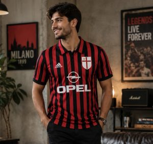 Camisa Milan Adidas 99/00 Titular Home I Retrô Torcedor-Preto e Vermelho